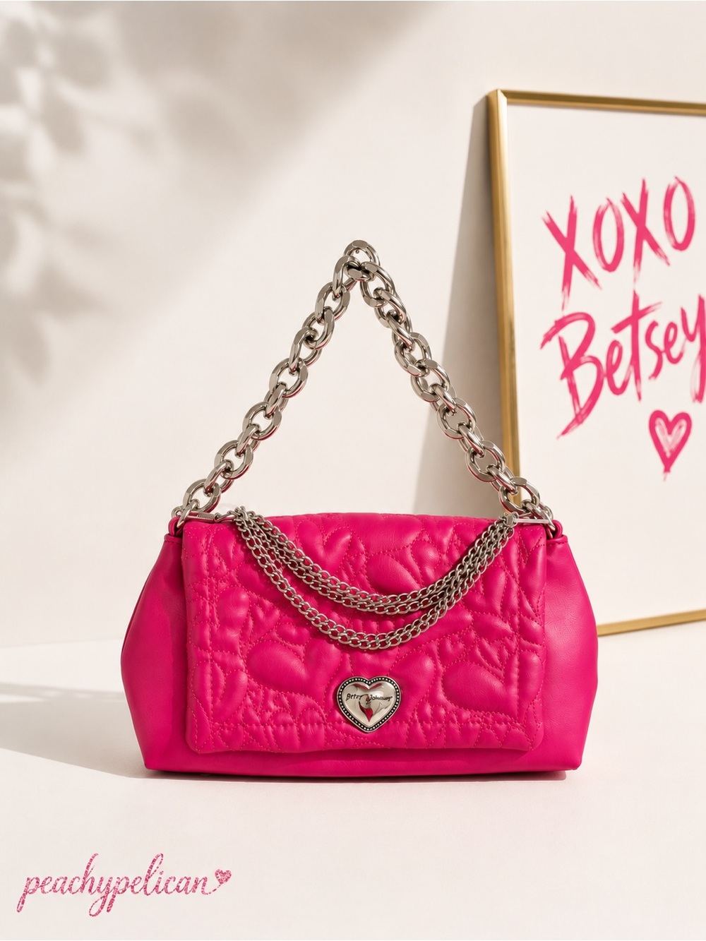 Betsy Johnson XO Gabby Puff Heart Crossbody Bag Pink